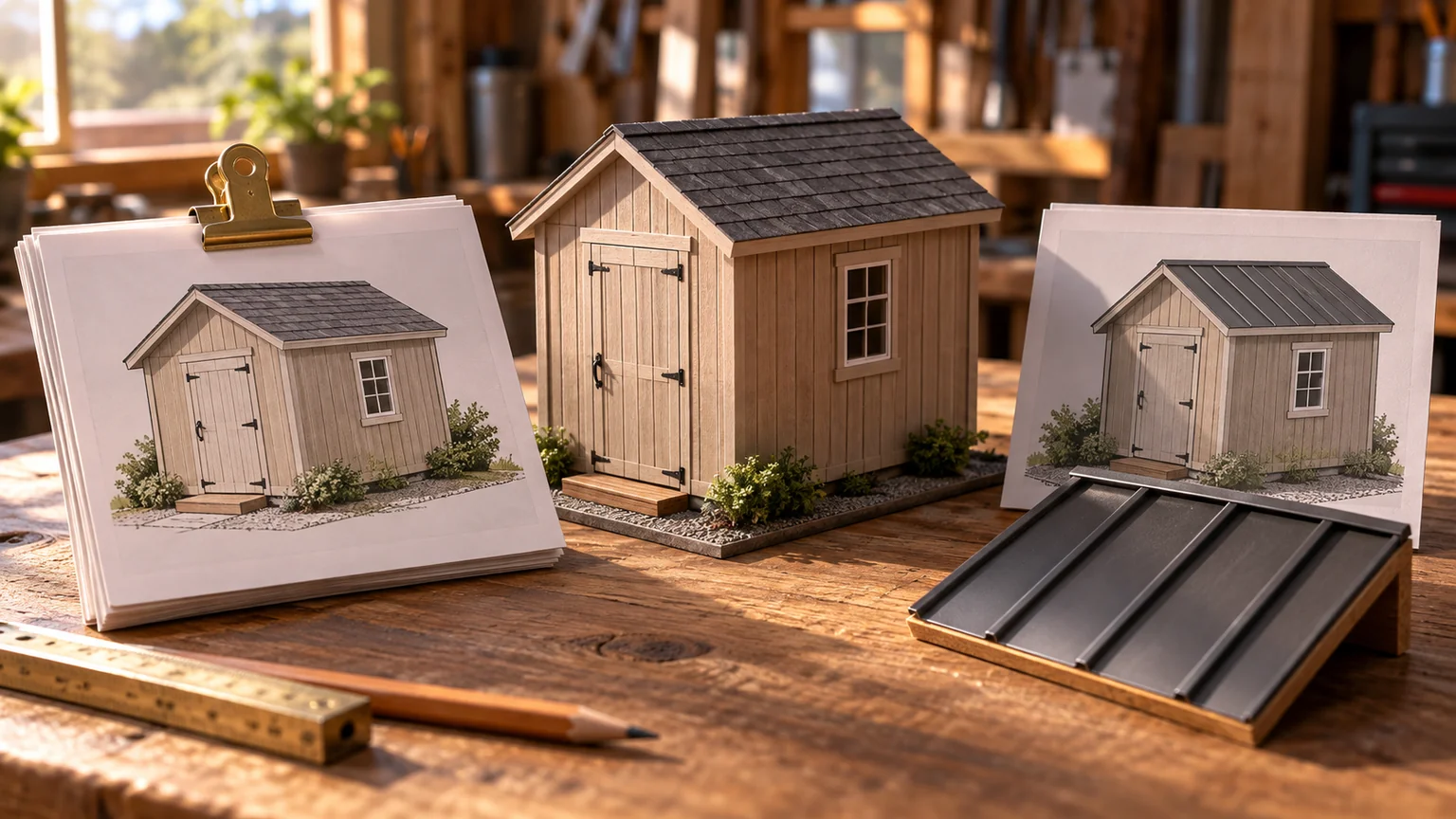 A clipped design-and-quote packet remains separate from a proposed shed change.
